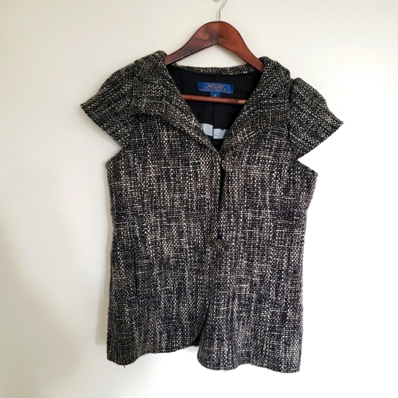 Millard Fillmore Tweed Vest Jacket Womens Size Medium Black Cream Cap Sleeve - Picture 10 of 10
